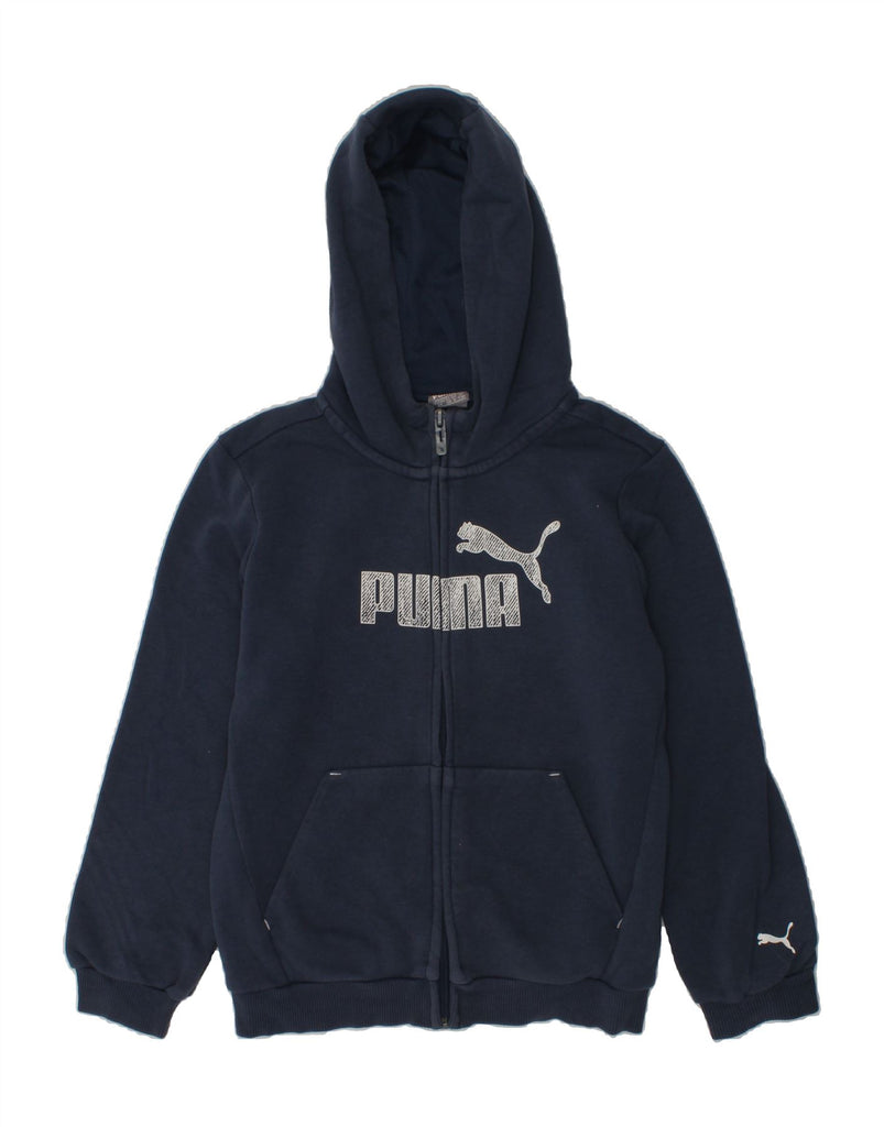 PUMA Boys Graphic Zip Hoodie Sweater 7-8 Years Navy Blue Cotton | Vintage Puma | Thrift | Second-Hand Puma | Used Clothing | Messina Hembry 