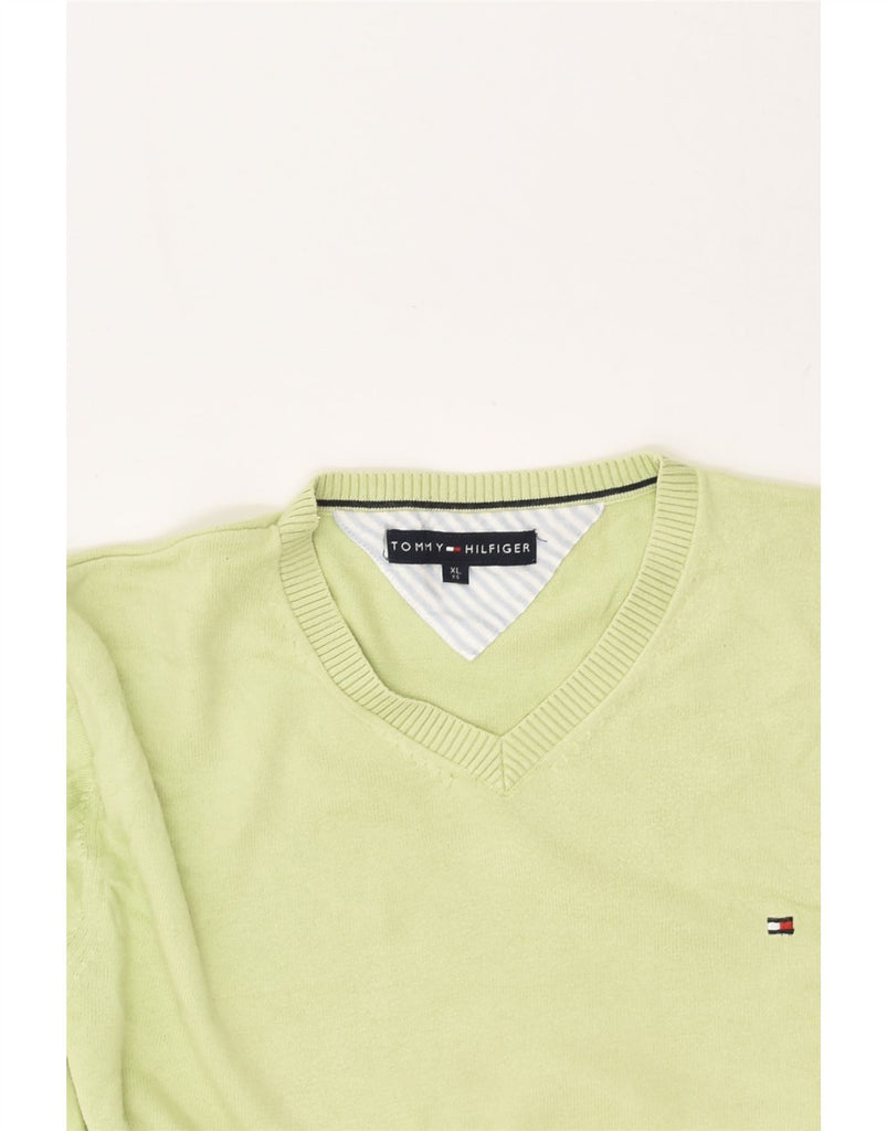 TOMMY HILFIGER Mens V-Neck Jumper Sweater XL Green Cotton | Vintage Tommy Hilfiger | Thrift | Second-Hand Tommy Hilfiger | Used Clothing | Messina Hembry 