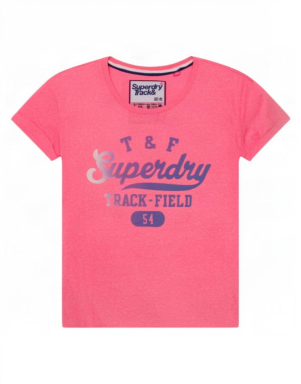 Superdry Womens Graphic T-Shirt Top UK 14 Medium Pink Flecked Polyester