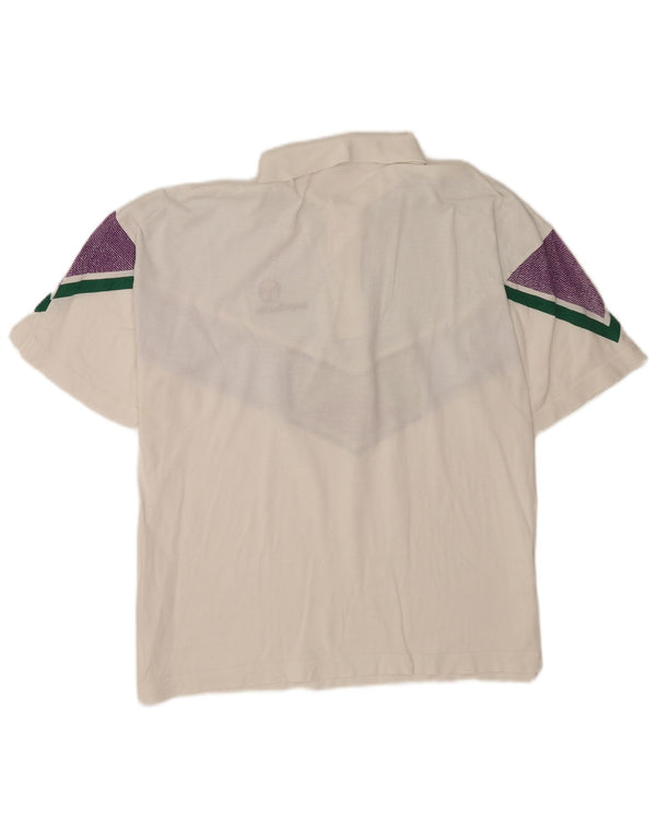 Sergio Tacchini Mens Polo Shirt Medium White Colourblock Cotton Sports