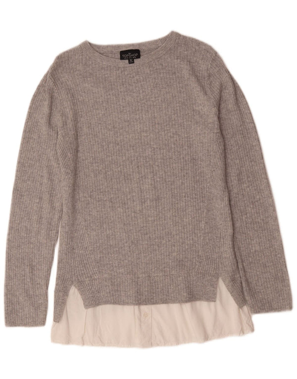 Topshop Womens Tall Boat Neck Jumper Sweater UK 10 Small Grey Colourblock