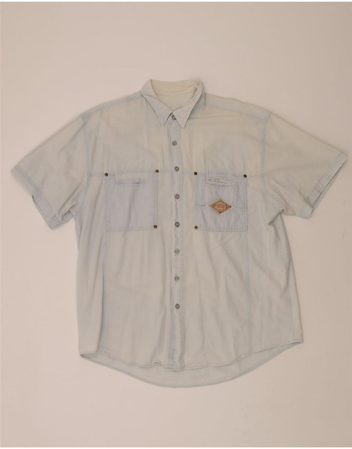 VINTAGE Mens Short Sleeve Denim Shirt Large Blue Vintage Vintage and Second-Hand Vintage from Messina Hembry 