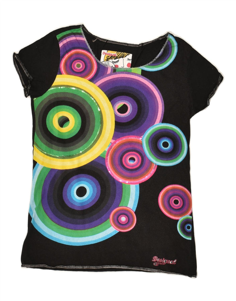 DESIGUAL Girls Graphic T-Shirt Top 13-14 Years Black Geometric Cotton | Vintage Desigual | Thrift | Second-Hand Desigual | Used Clothing | Messina Hembry 