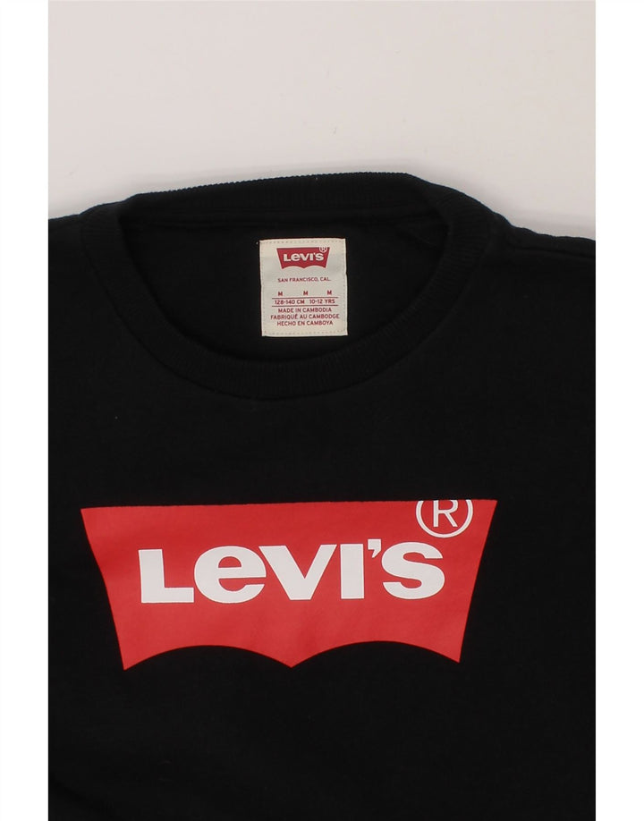 LEVI'S Boys Graphic Sweatshirt Jumper 10-11 Years Medium  Black Cotton Vintage Levi's and Second-Hand Levi's from Messina Hembry 