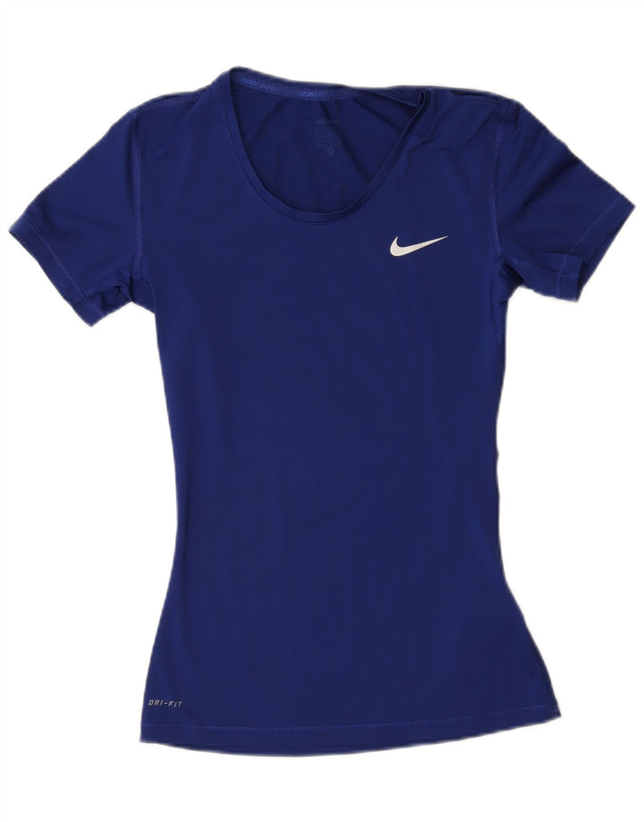 Nike Womens Dri Fit T-Shirt Top UK 10 Small Navy Blue Polyester
