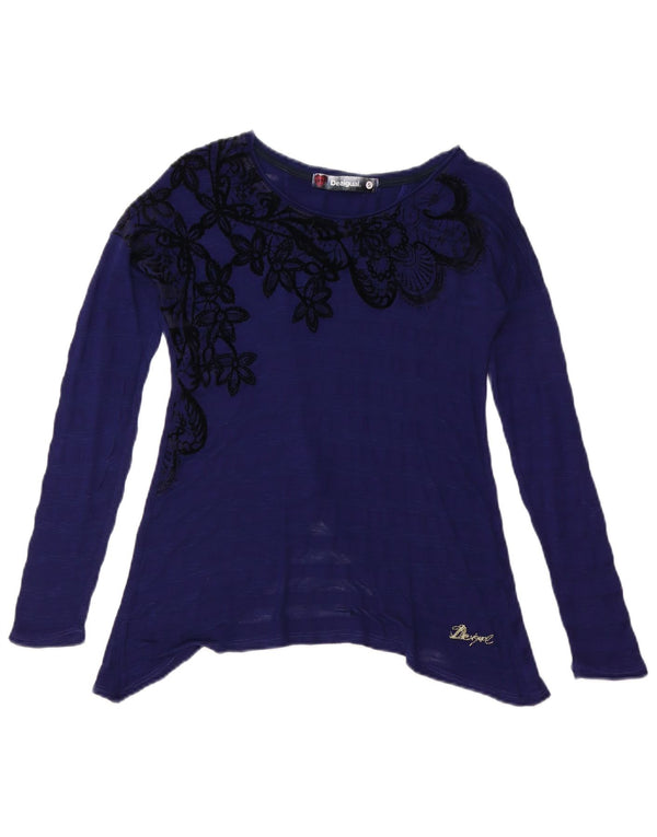 Desigual Womens Asymmetric Top Long Sleeve UK 10 Small Blue Floral