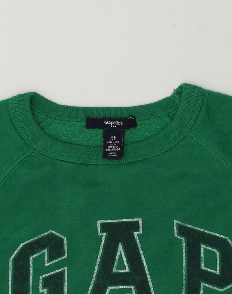 GAP Boys Graphic Sweatshirt Jumper 6-7 Years Green Cotton | Vintage Gap | Thrift | Second-Hand Gap | Used Clothing | Messina Hembry 