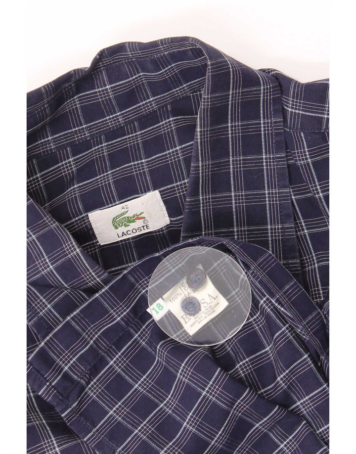 Lacoste Mens Shirt Size 42 Large Navy Blue Check Cotton