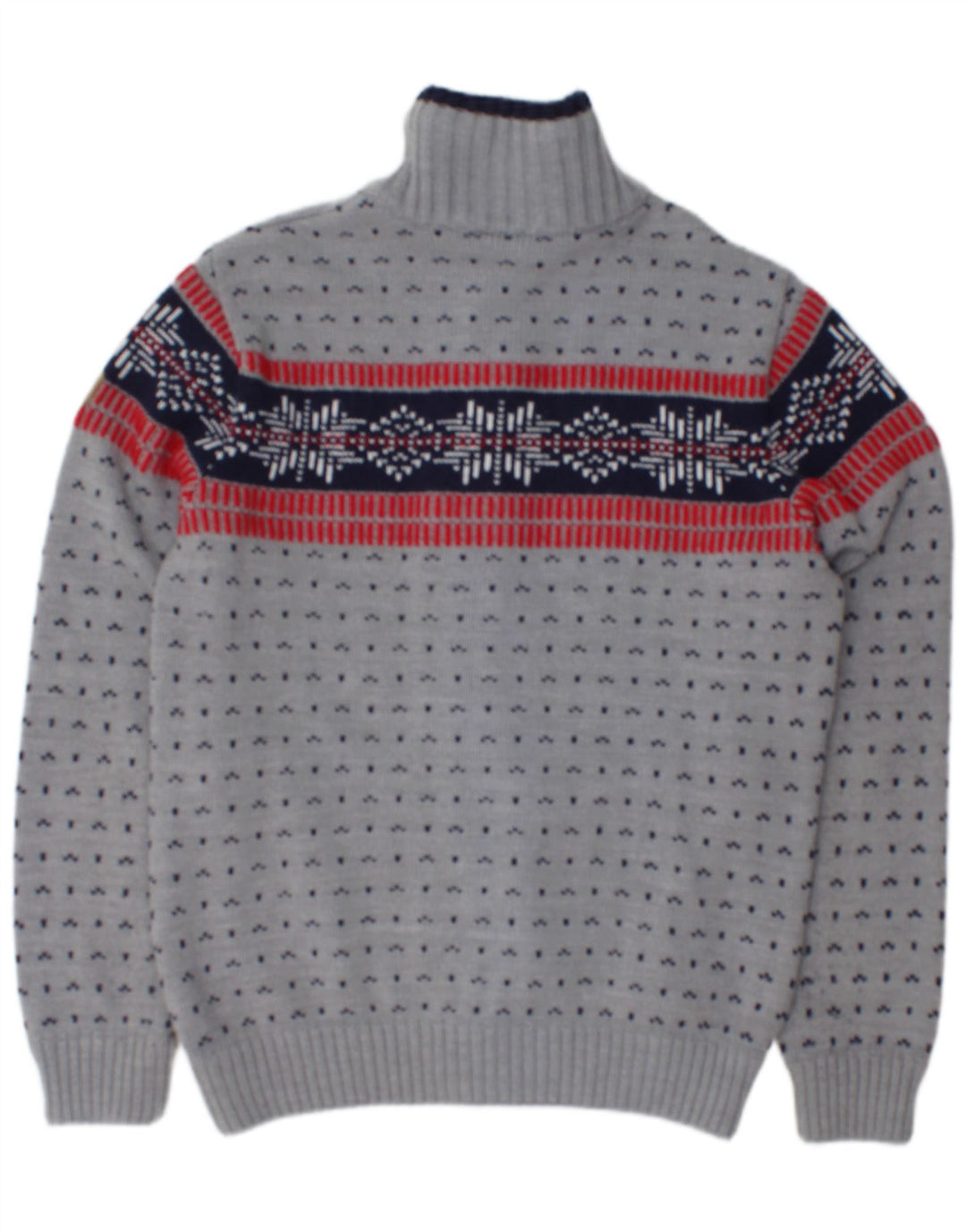 CMP Mens Full Zip Cardigan Sweater IT 50 Medium Grey Fair Isle Acrylic