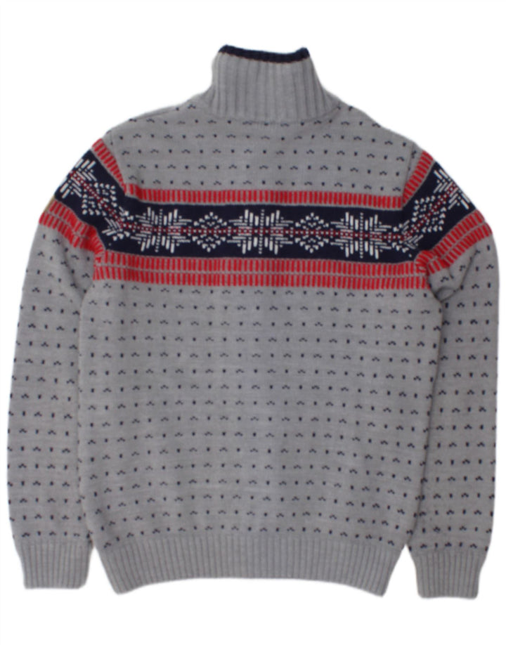 CMP Mens Full Zip Cardigan Sweater IT 50 Medium Grey Fair Isle Acrylic