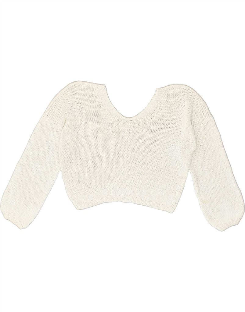 VINTAGE Womens Crop V-Neck Jumper Sweater UK 14 Large White | Vintage Vintage | Thrift | Second-Hand Vintage | Used Clothing | Messina Hembry 