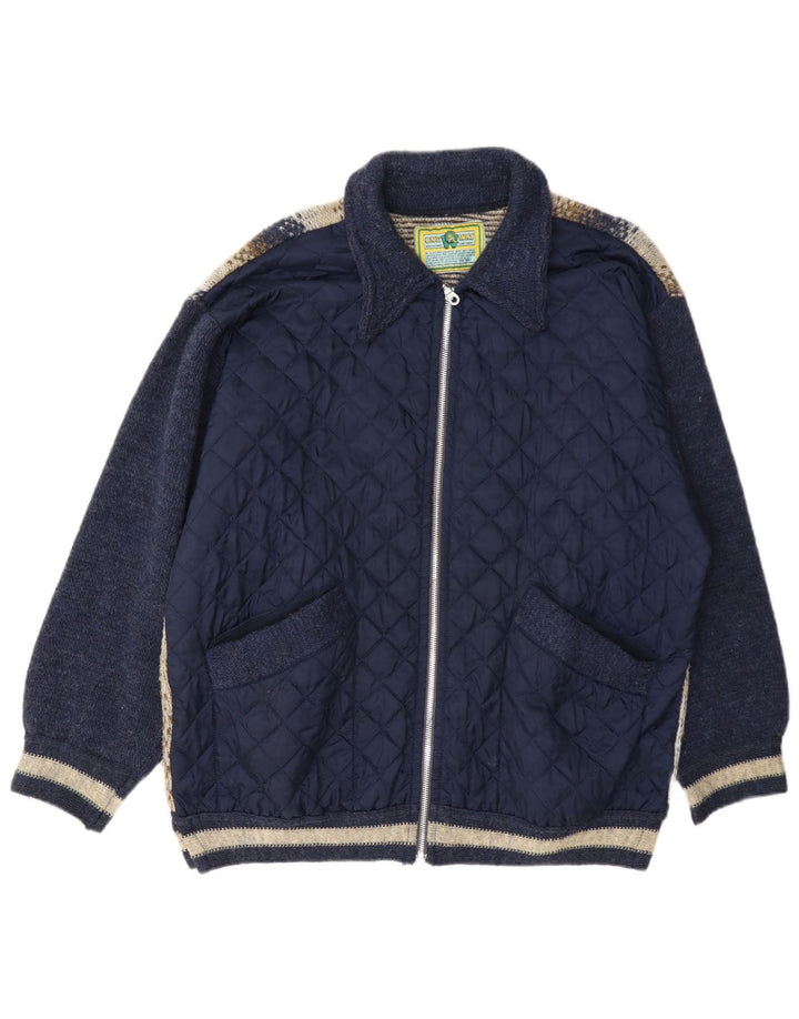 ONE WAY Mens Quilted Jacket UK 40 Large Navy Blue Wool