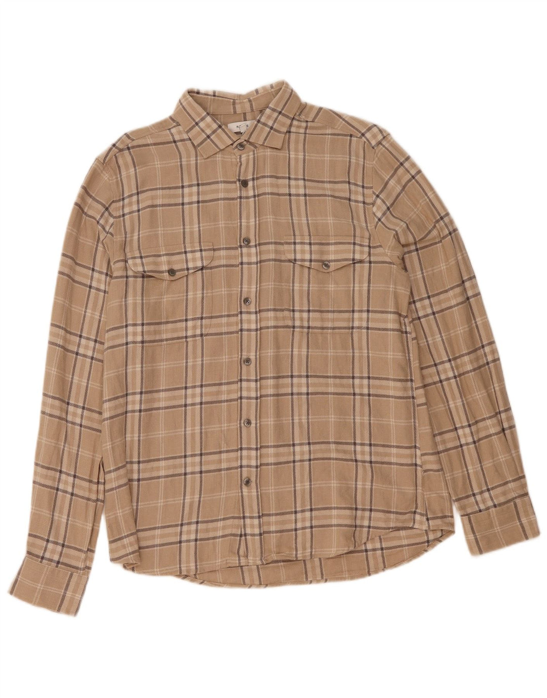 Reiss Mens Regular Fit Flannel Shirt XL Beige Check Cotton