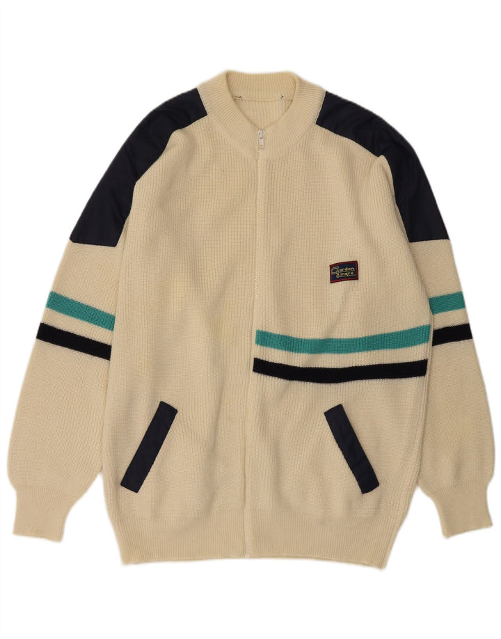 Vintage Mens Cardigan Sweater Medium Off White Colourblock
