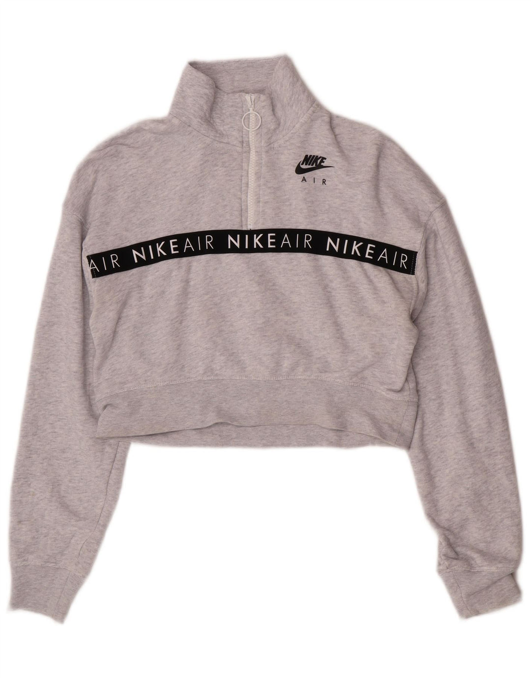 Nike Womens Crop Graphic Sweatshirt Jumper UK 10 Small Grey Flecked