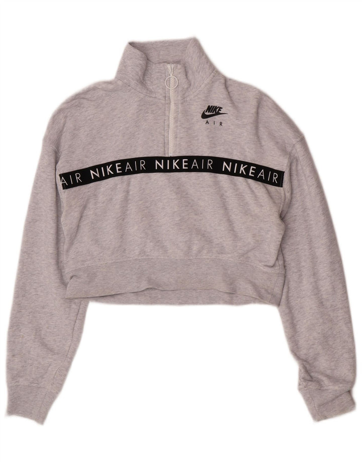Nike Womens Crop Graphic Sweatshirt Jumper UK 10 Small Grey Flecked