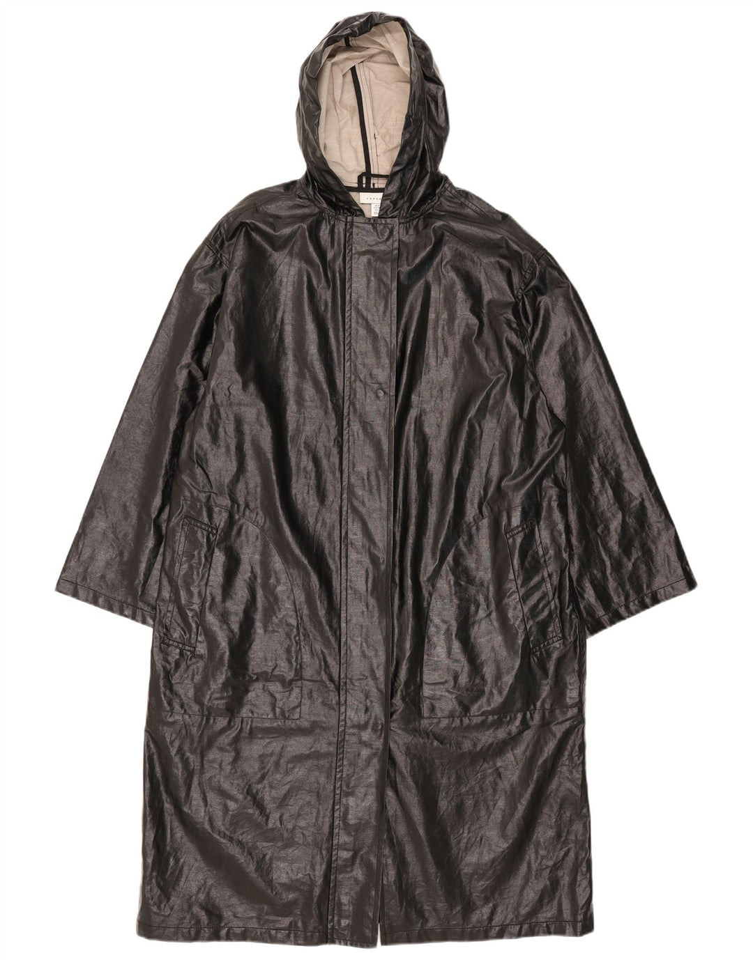 Topshop Womens Hooded Oversized Raincoat UK 10 Small Black Cotton