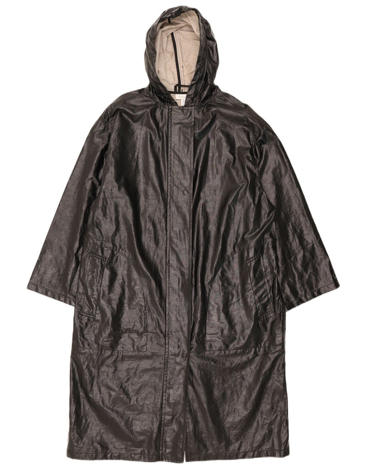 Topshop Womens Hooded Oversized Raincoat UK 10 Small Black Cotton
