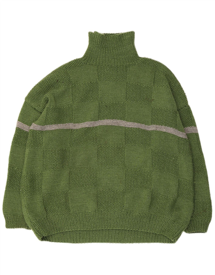 Vintage Mens Roll Neck Jumper Sweater 2XL Green Striped