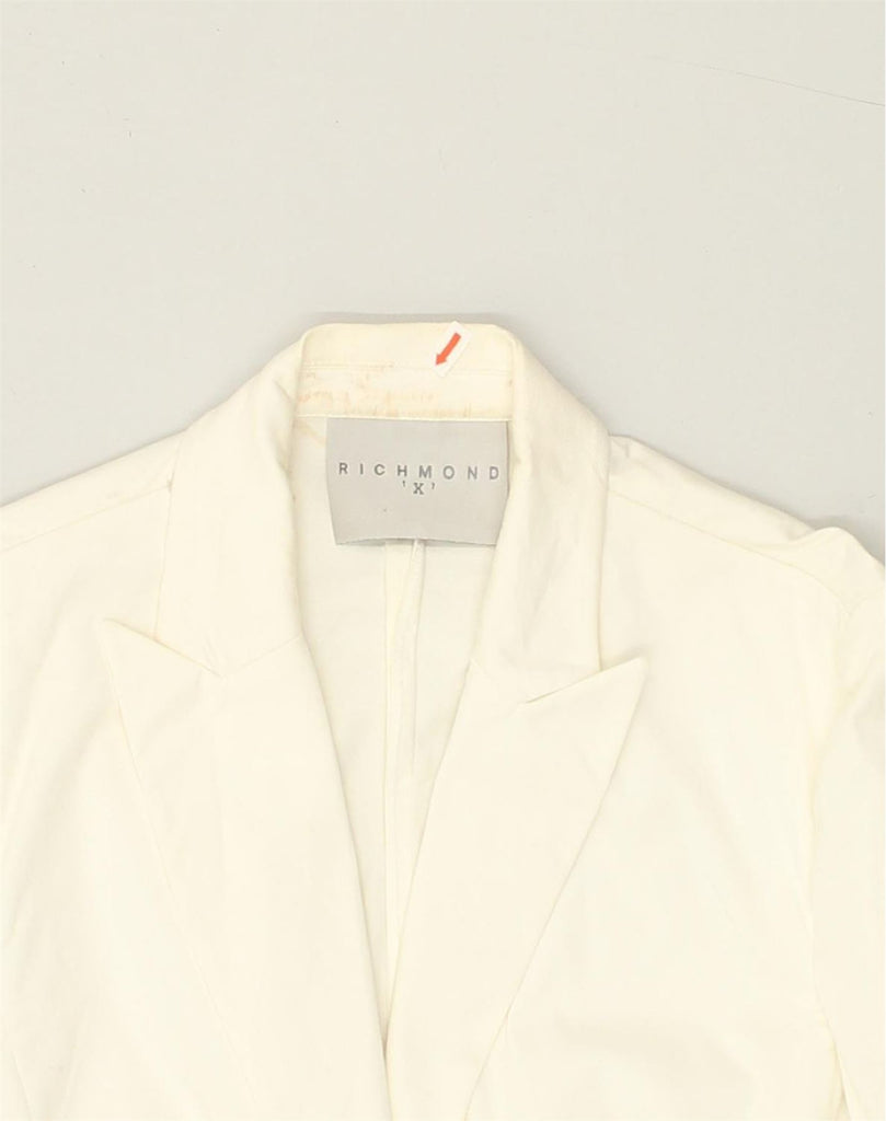 RICHMOND Womens 1 Button Blazer Jacket IT 44 Medium Off White Cotton | Vintage Richmond | Thrift | Second-Hand Richmond | Used Clothing | Messina Hembry 