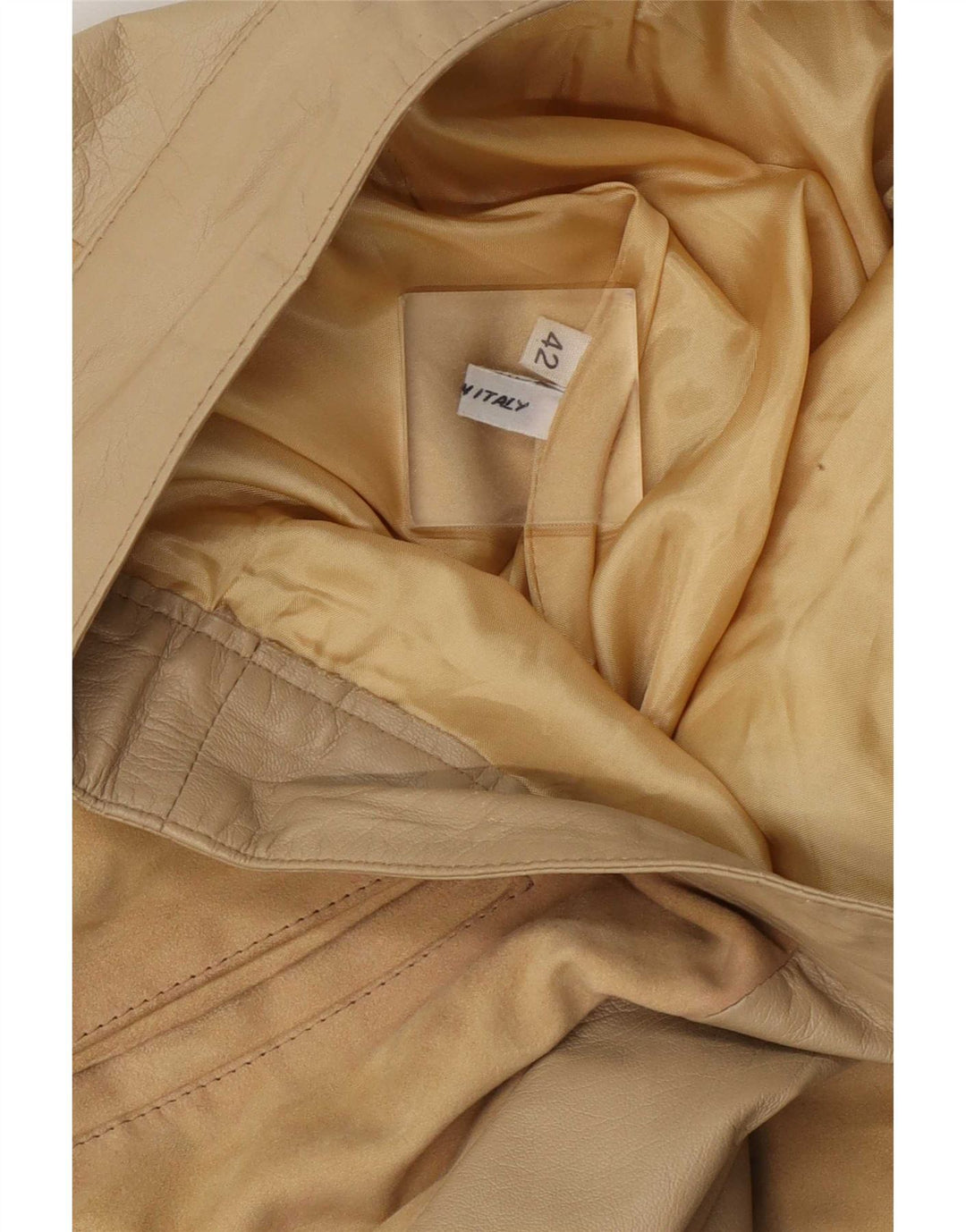 Vintage Womens Leather Flared Skirt IT 42 Medium W26 Beige Colourblock