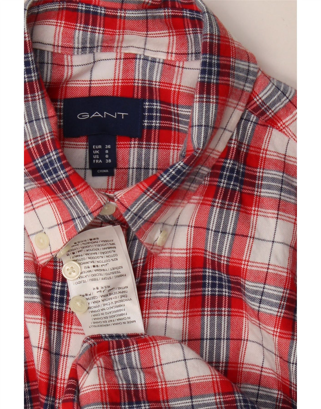 GANT Womens Longline Oversized Flannel Shirt UK 8 Small Red Check Cotton