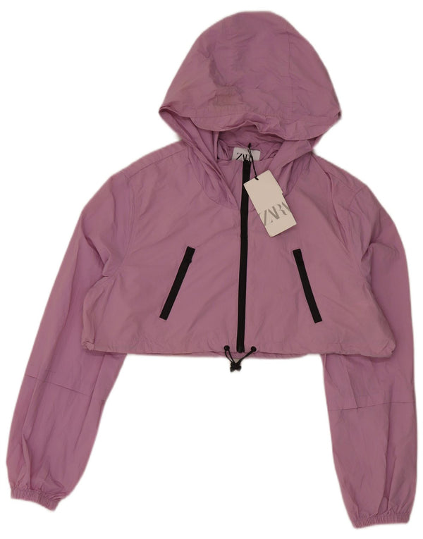 ZARA Womens Oversized Crop Hooded Tracksuit Top Jacket UK 16 Large Pink