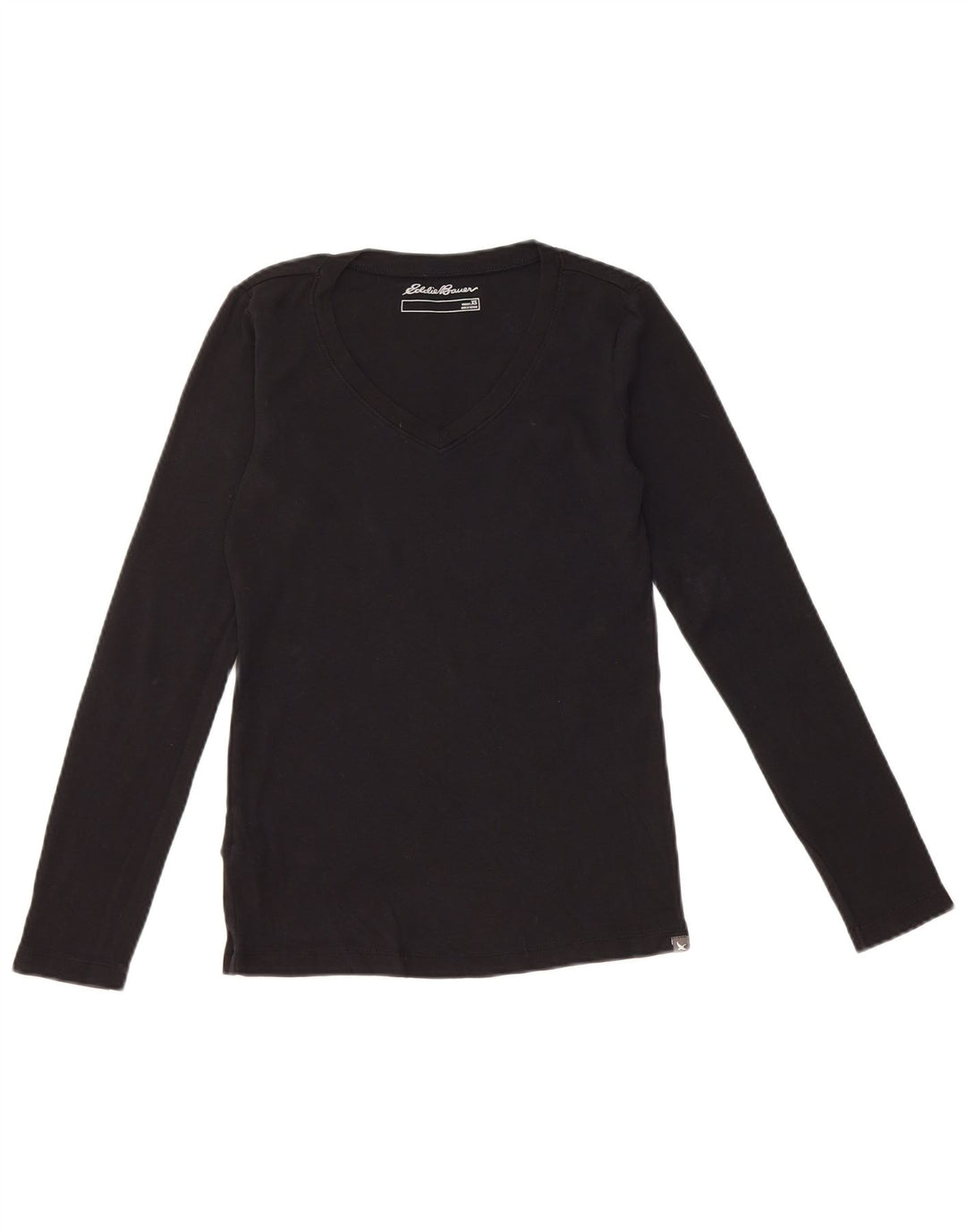 Eddie Bauer Womens Top Long Sleeve UK 6 XS Black Cotton