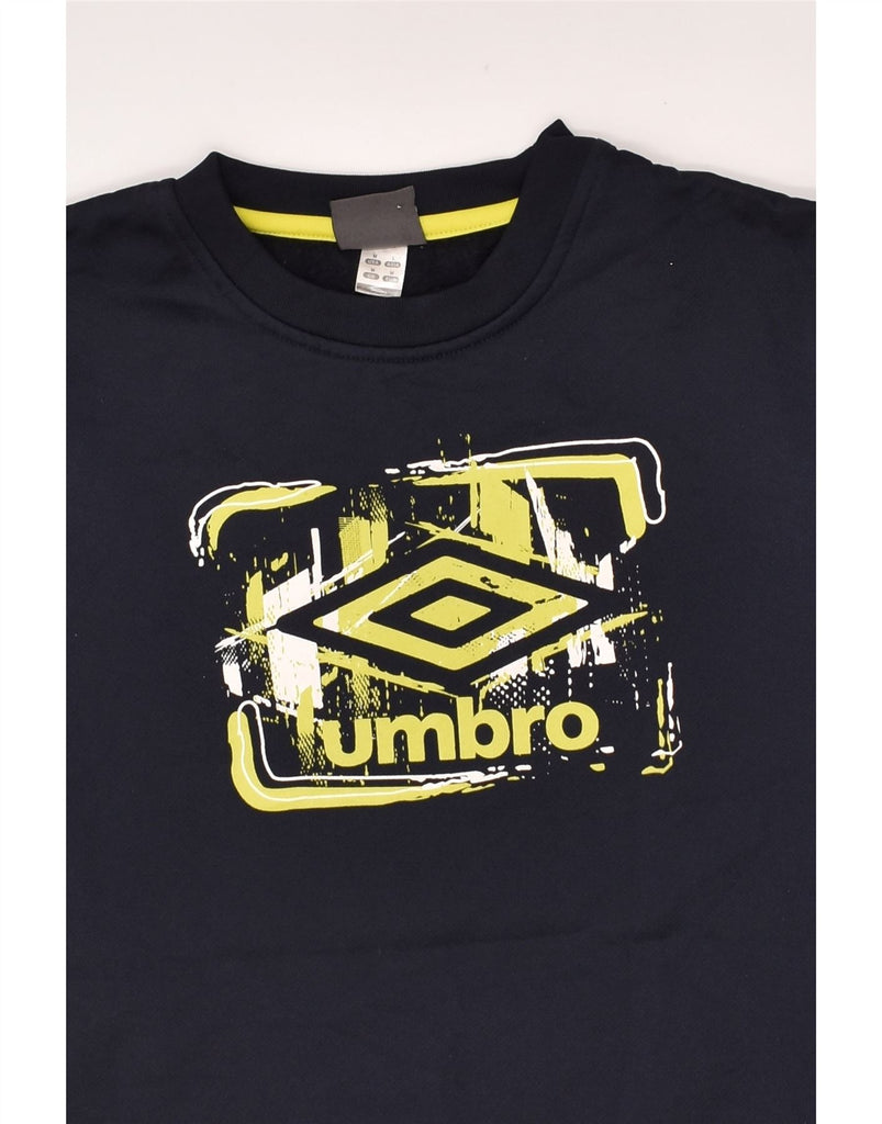 UMBRO Mens Graphic Sweatshirt Jumper Medium Navy Blue Polyester | Vintage Umbro | Thrift | Second-Hand Umbro | Used Clothing | Messina Hembry 