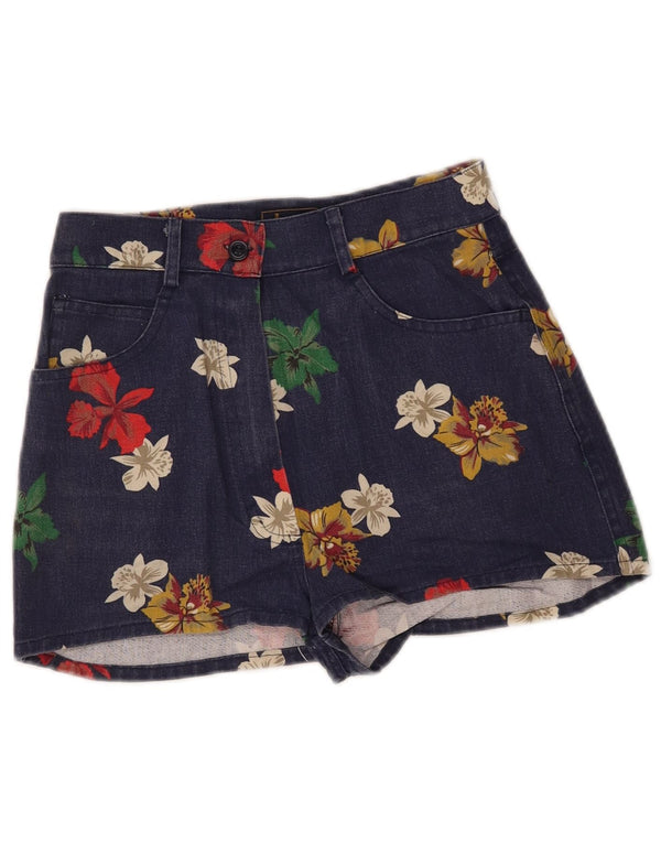 Jantzen Womens High Waist Denim Shorts IT 42 Medium W26 Navy Blue Floral
