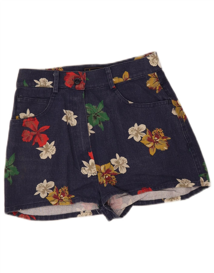 Jantzen Womens High Waist Denim Shorts IT 42 Medium W26 Navy Blue Floral