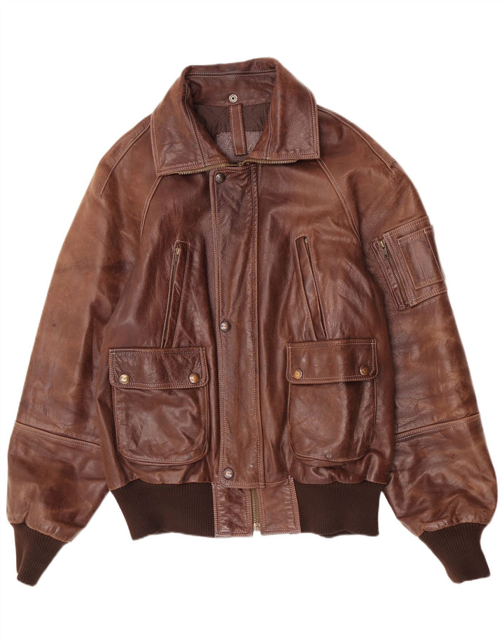 Vintage Mens Leather Bomber Jacket IT 52 2XL Brown