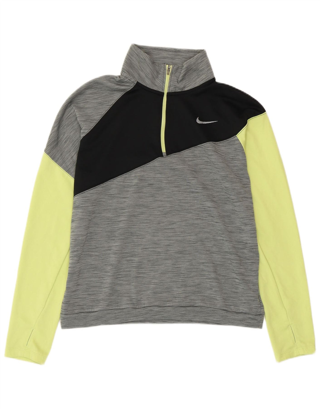 NIKE Womens Dri Fit Pullover Tracksuit Top UK 14 Medium Grey Colourblock