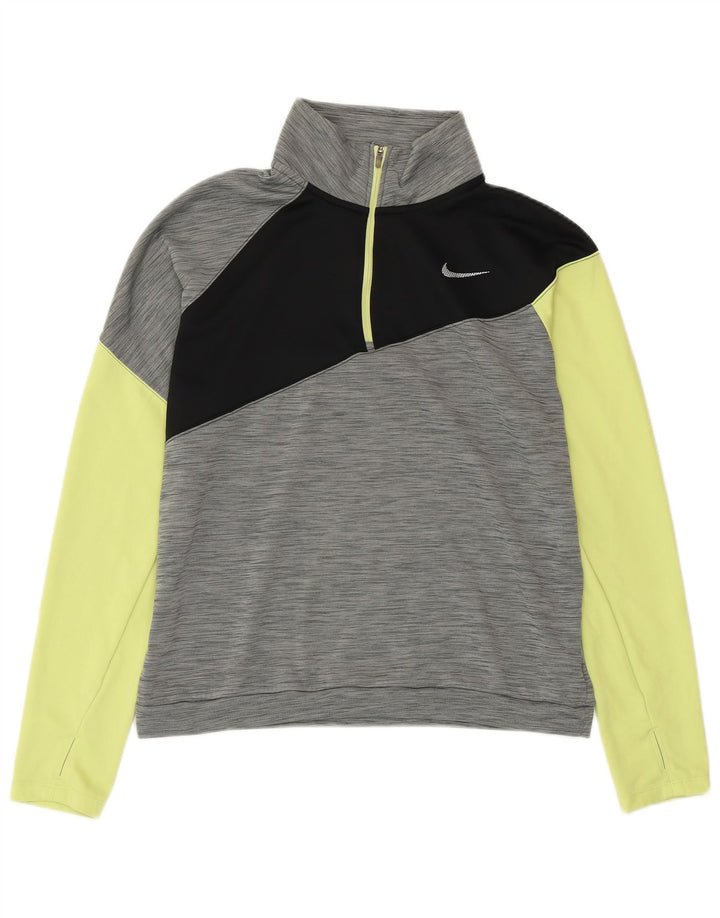 NIKE Womens Dri Fit Pullover Tracksuit Top UK 14 Medium Grey Colourblock