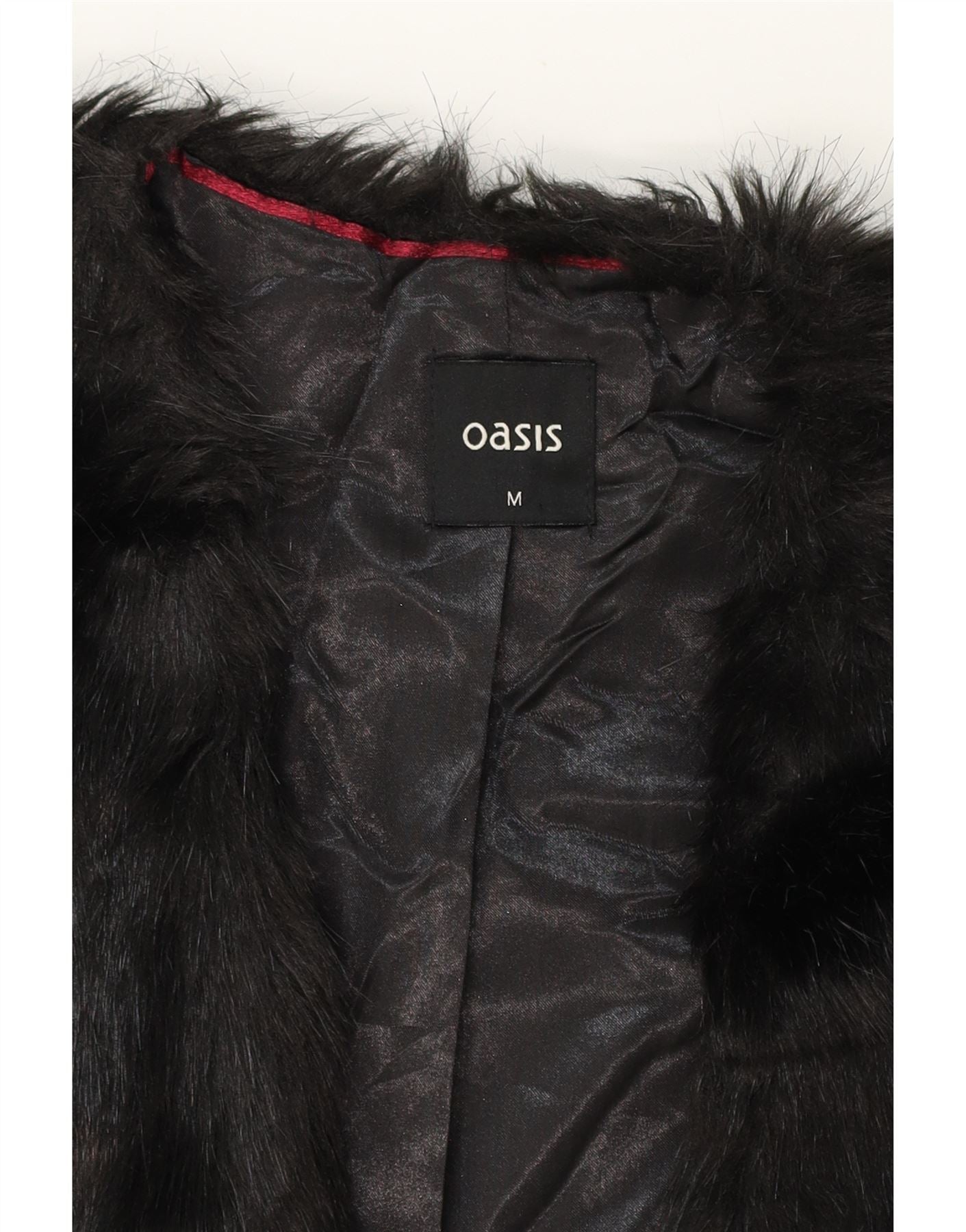 OASIS Womens Faux Fur Gilet UK 12 Medium Black Acrylic Vintage