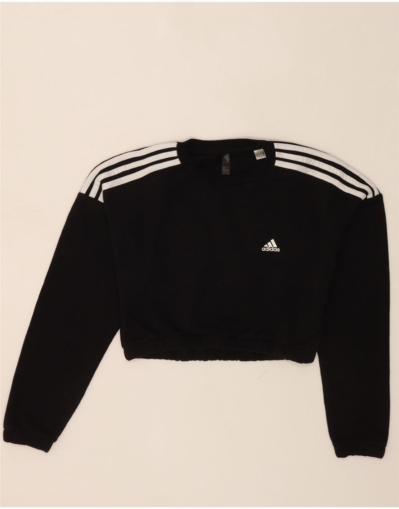 ADIDAS Womens Crop Sweatshirt Jumper UK 8/10 Small Black Cotton Vintage Adidas and Second-Hand Adidas from Messina Hembry 
