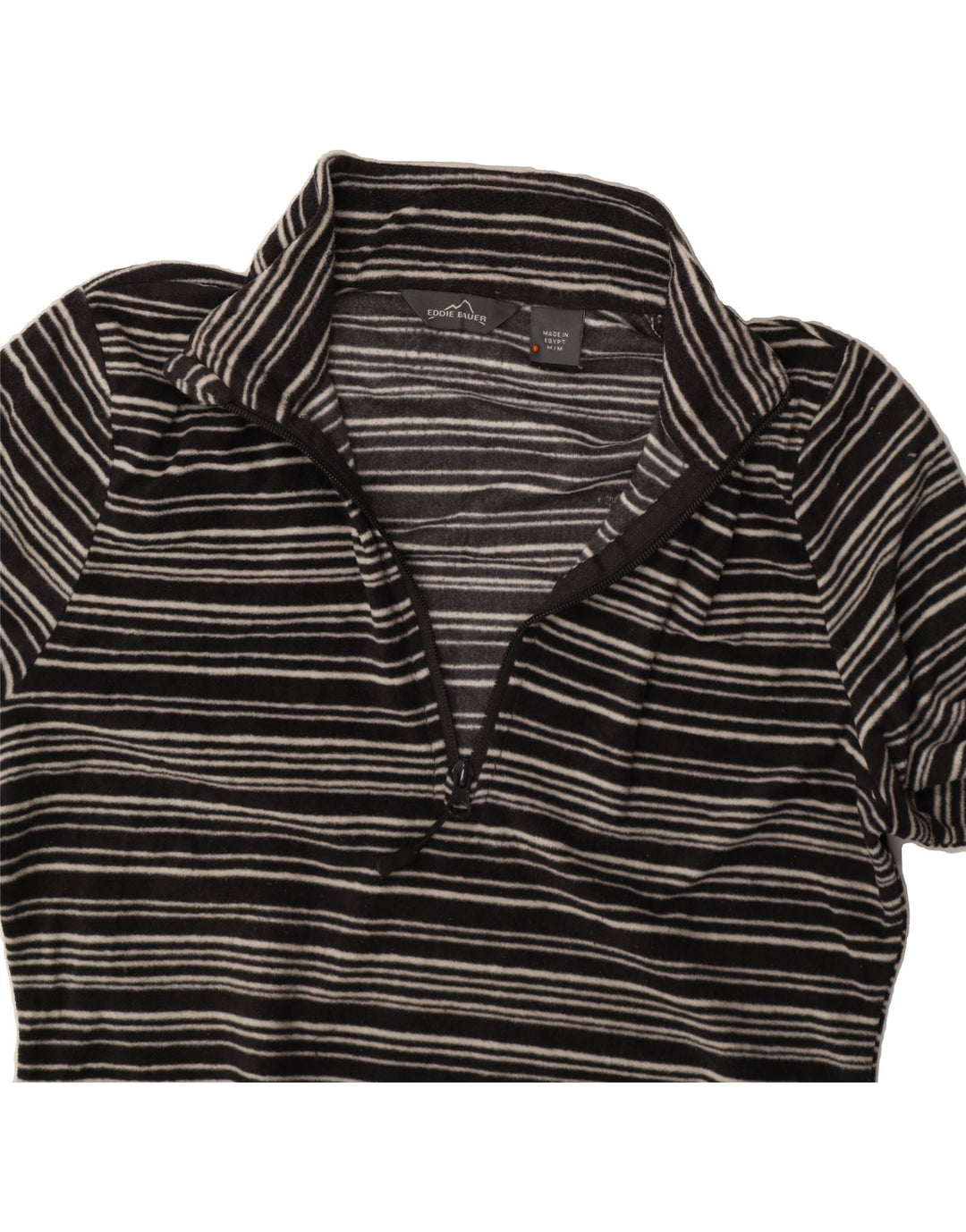 EDDIE BAUER Womens Zip Neck Fleece Jumper UK 14 Medium Black Striped Vintage Eddie Bauer and Second-Hand Eddie Bauer from Messina Hembry 