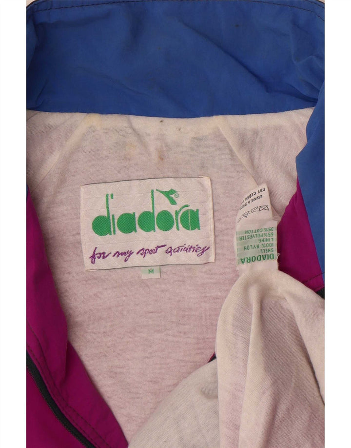 Diadora Mens Graphic Tracksuit Top Jacket Medium Pink Colourblock Nylon