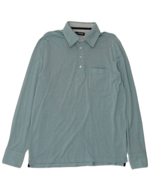 Massimo Dutti Mens Long Sleeve Rugby Polo Shirt Large Blue Cotton
