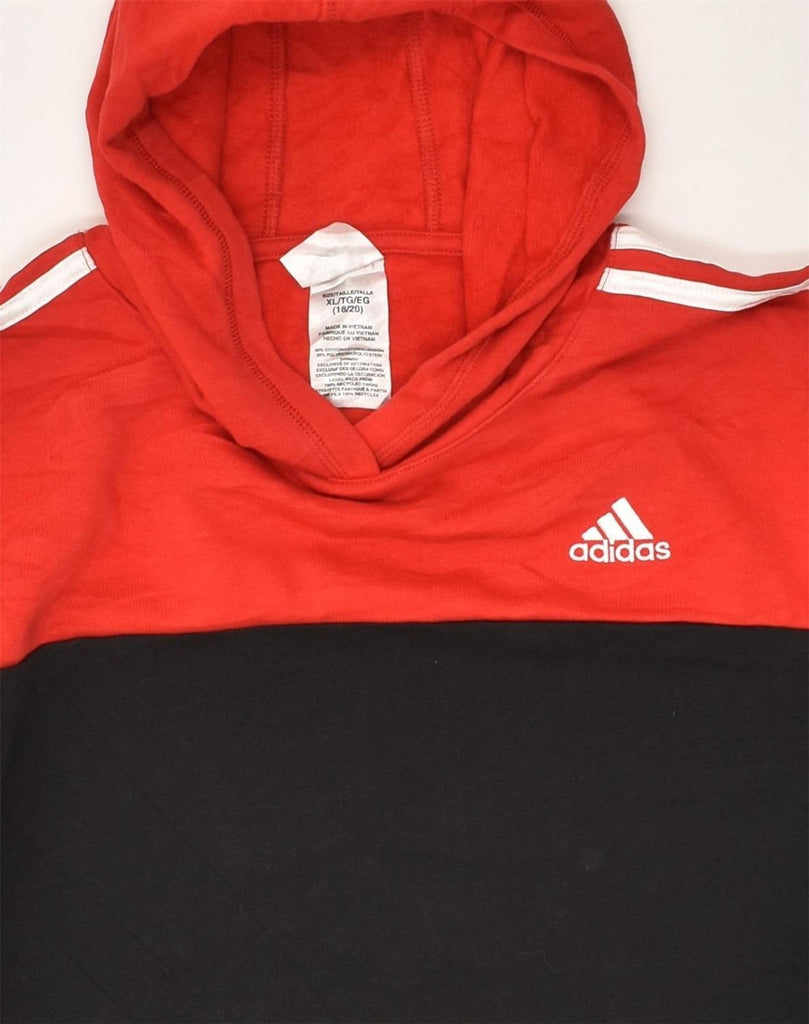 ADIDAS Girls Hoodie Jumper 15-16 Years XL Black Colourblock Cotton | Vintage Adidas | Thrift | Second-Hand Adidas | Used Clothing | Messina Hembry 