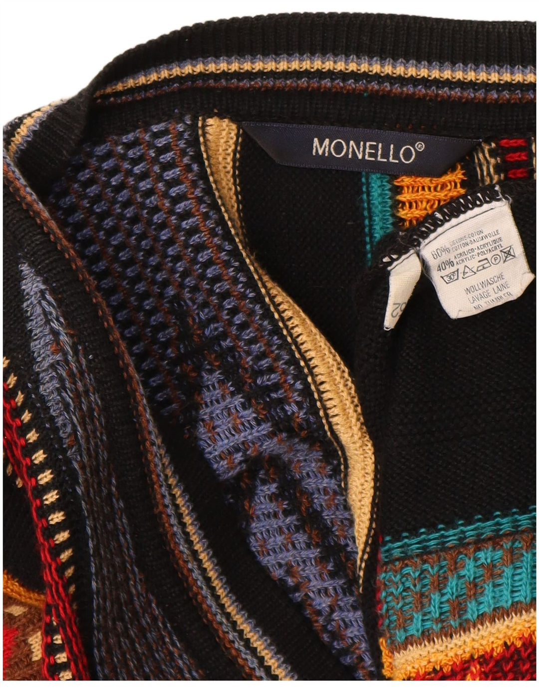 Monello Mens Cardigan Sweater IT 62 3XL Multicoloured Geometric Cotton