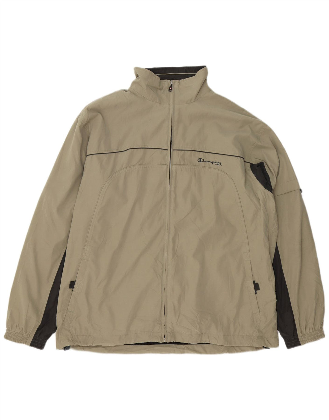 Champion Mens Rain Jacket UK 44 2XL Khaki Colourblock Polyester