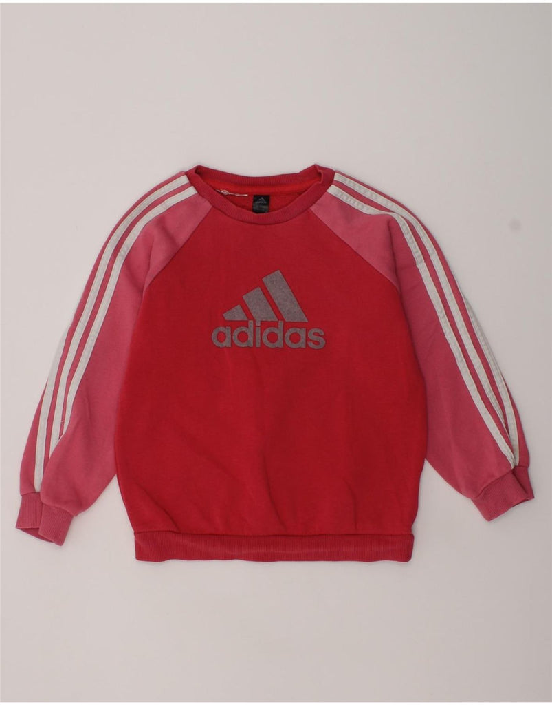 ADIDAS Girls Graphic Sweatshirt Jumper 2-3 Years Red Colourblock | Vintage Adidas | Thrift | Second-Hand Adidas | Used Clothing | Messina Hembry 