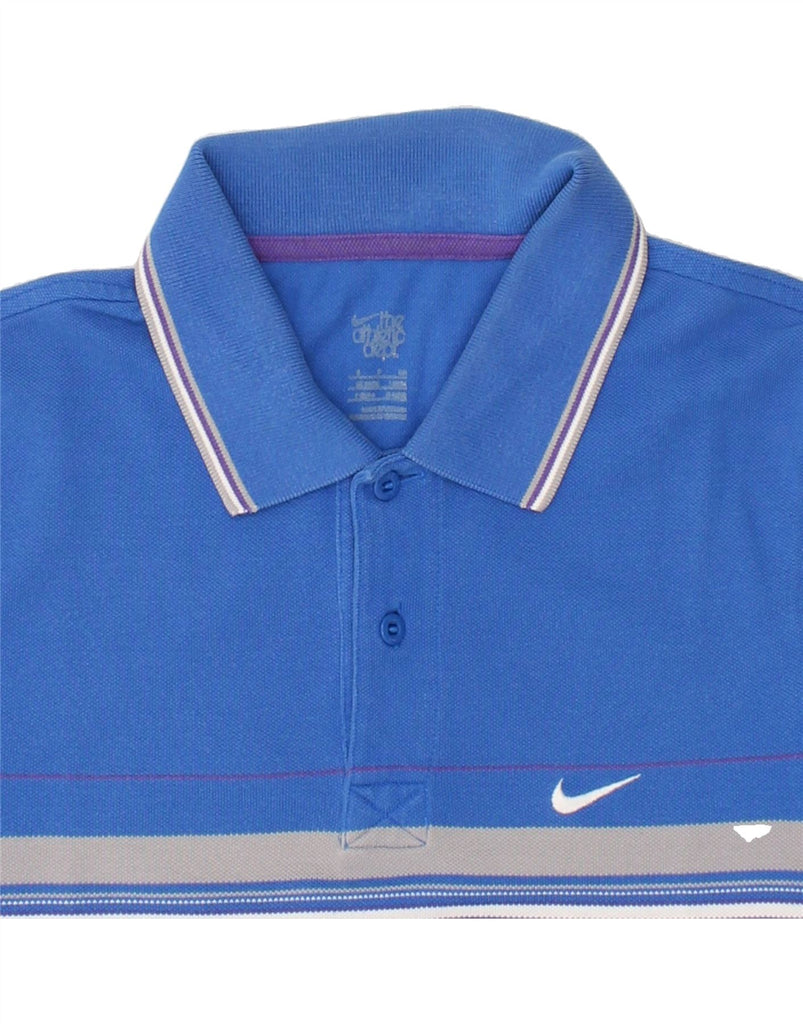 NIKE Womens Polo Shirt UK 10 Small Blue Striped Cotton Vintage Nike and Second-Hand Nike from Messina Hembry 