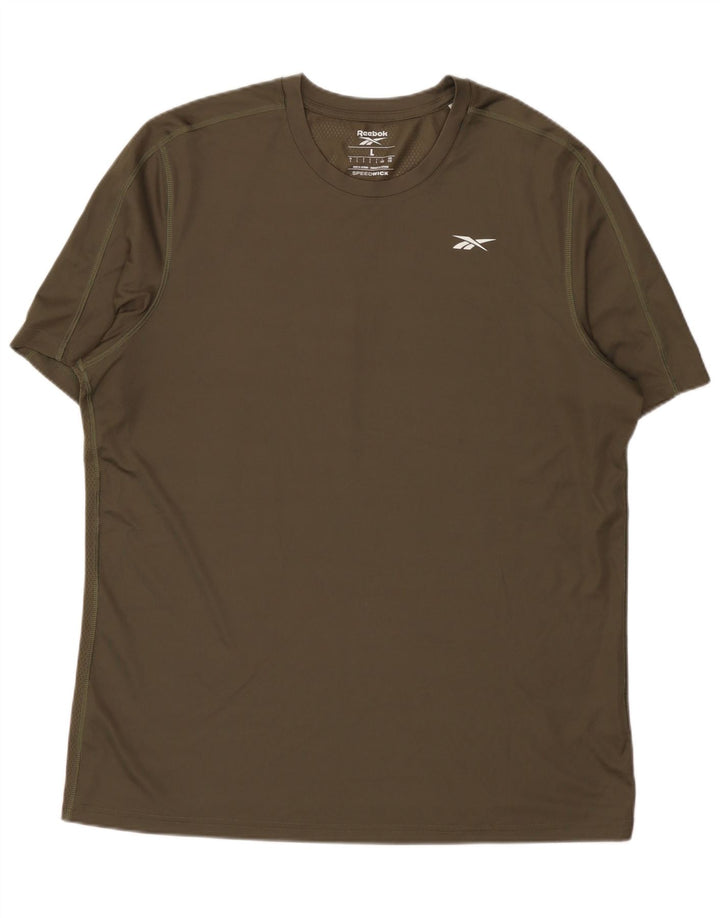 Reebok Mens T-Shirt Top Large Khaki Polyester