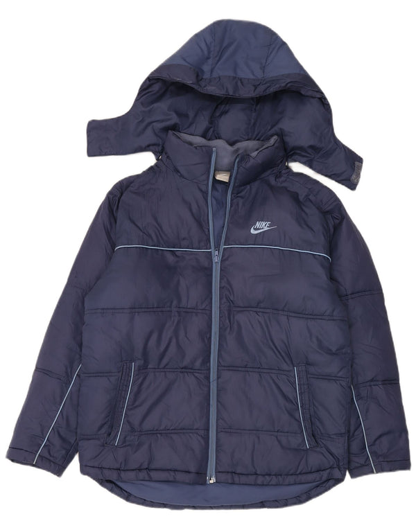 Nike Boys Graphic Hooded Padded Jacket 12-13 Years Large Navy Blue