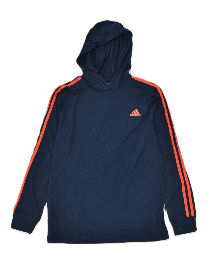 ADIDAS Boys Hooded Top Long Sleeve 14-15 Years Large  Navy Blue Cotton | Vintage Adidas | Thrift | Second-Hand Adidas | Used Clothing | Messina Hembry 