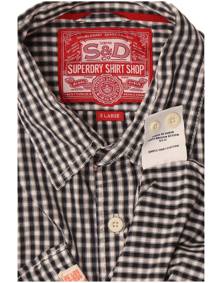 SUPERDRY Mens Shirt XL Black Gingham Cotton