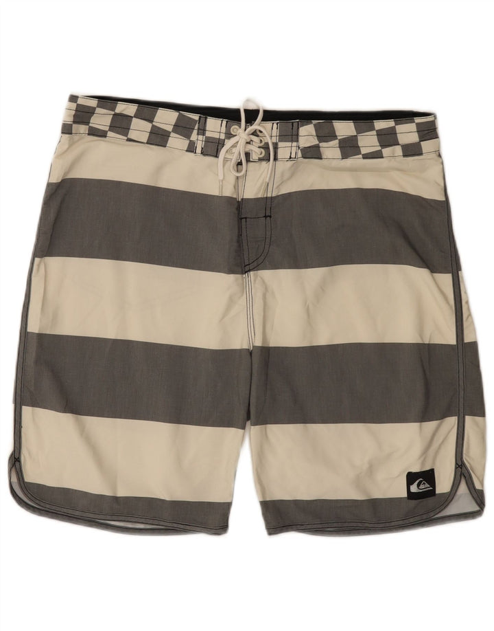 Quiksilver Mens Swimming Shorts Large  Off White Striped Polyester