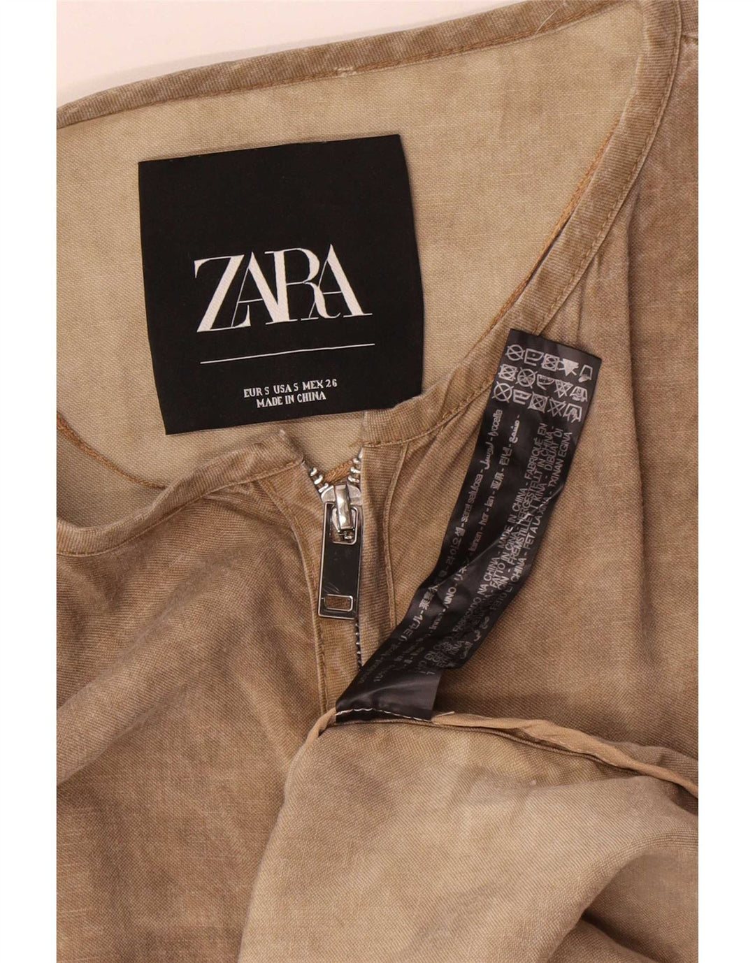 Zara Womens Long Sleeve Oversized Shift Dress UK 10 Small Beige Lyocell